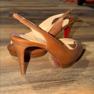 Timeless Classic Cognac Christian Louboutin calf peep toe heels, size 36 (5.5/6)